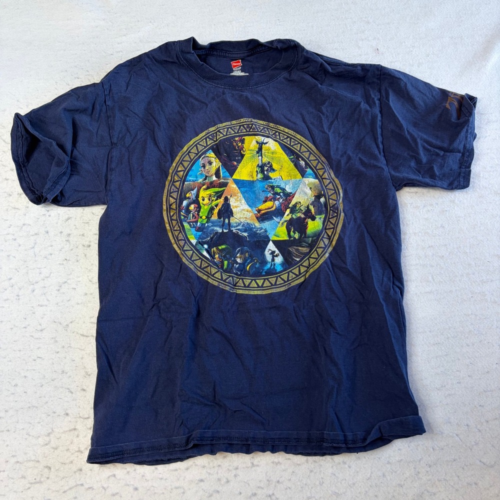 Hanes The Legend of Zelda T-Shirt Mens Medium Blue Graphic Short Sleeve Triforce